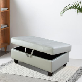 Silver Green Semi PU Synthetic Leather Storage Ottoman