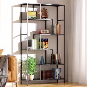 6 Tier Black Metal Bookshelf -Sturdy and Stylish Tall Open Bookcase for Plants, Books, and D√©cor, Multi-Purpose Display Shelf with Anti-Tip Wall Moun