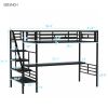 Compact Metal Loft Bed Frame, Inclusive Desk, Twin Size, No Box Spring Needed, Classic Black