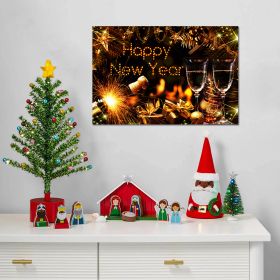 Framed Canvas Wall Art Decor Painting For New Year, Golden Happy New Year Bless Champagne Gift Painting For New Year Gift, Decoration For Chrismas Eve