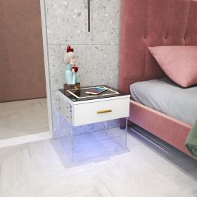 Smart Nightstand, LED Nightstand with Wireless Charging Station and 16 Color Light, End Table with USB Port and Type-C Port, Bedside Table for Bedroom