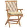 Patio Chairs with Cream White Cushions 4 pcs Solid Teak Wood