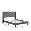 Velvet Button Tufted-Upholstered Bed with Wings Design - Strong Wood Slat Support - Easy Assembly