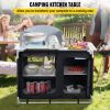 VEVOR Aluminum Portable Camping Kitchen Detachable Windscreen Storage Organizer & Carrying Bag, Outdoor Grill Station for Picnic BBQ & Backyards, Blac