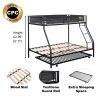 Twin over Full Metal Bunk Bed with Trundle/ Sturdy Metal Bed Frame/ Noise-Free Wood Slats/ Comfortable Textilene Guardrail/ Space-saving Trundle/ Bunk