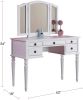 Bedroom Contemporary Vanity Set w Foldable Mirror Stool Drawers White Color