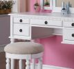 Bedroom Contemporary Vanity Set w Foldable Mirror Stool Drawers White Color