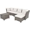 6-Piece Outdoor Sofa Set; PE Wicker Rattan Sofa with 2 Corner Chairs; 2 Single Chairs; 1 Ottoman and 1 Storage Table; All-weather Conversational Furni