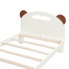 Twin Size Platform Bed with Bear Ears Shaped Headboard and LED, Cream White