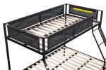 Twin over Full Metal Bunk Bed with Trundle/ Sturdy Metal Bed Frame/ Noise-Free Wood Slats/ Comfortable Textilene Guardrail/ Space-saving Trundle/ Bunk