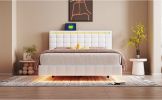 Queen Size Floating Bed Frame with LED Lights and USB Charging,Modern Upholstered Platform LED Bed Frame,White