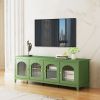 71-inchstylishTVcabinet Entertainment CenterTV stand,TVConsoleTable, Media Console,solidwood frame,Changhong glass door,Metal handle,antique green,can