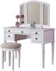 Bedroom Contemporary Vanity Set w Foldable Mirror Stool Drawers White Color