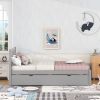 Modern Design Wooden Twin Size Platform Bed Frame with Trundle for Grey Color