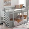 Twin-Over-Twin Floor Bunk Bed, Built-In Ladder with Storage, Stylish Gray Finish