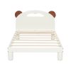 Twin Size Platform Bed with Bear Ears Shaped Headboard and LED, Cream White