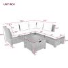 6-Piece Outdoor Sofa Set; PE Wicker Rattan Sofa with 2 Corner Chairs; 2 Single Chairs; 1 Ottoman and 1 Storage Table; All-weather Conversational Furni