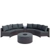 6 Pieces Outdoor Sectional Half Round Patio Rattan Sofa Set; PE Wicker Conversation Furniture Set w/ One Storage Side Table for Umbrella and One Multi