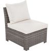 6-Piece Outdoor Sofa Set; PE Wicker Rattan Sofa with 2 Corner Chairs; 2 Single Chairs; 1 Ottoman and 1 Storage Table; All-weather Conversational Furni