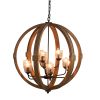 9- Light Globe Chandelier, Wood Chandelier Hanging Light Fixture with Adjustable Chain for Kitchen Dining Room Foyer Entryway, Bulb Not Included