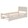 Modern Design Twin Size Platform Bed Frame with Trundle for White Washed Color