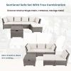 6-Piece Outdoor Sofa Set; PE Wicker Rattan Sofa with 2 Corner Chairs; 2 Single Chairs; 1 Ottoman and 1 Storage Table; All-weather Conversational Furni