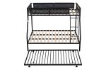 Twin over Full Metal Bunk Bed with Trundle/ Sturdy Metal Bed Frame/ Noise-Free Wood Slats/ Comfortable Textilene Guardrail/ Space-saving Trundle/ Bunk