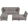 6-Piece Outdoor Sofa Set; PE Wicker Rattan Sofa with 2 Corner Chairs; 2 Single Chairs; 1 Ottoman and 1 Storage Table; All-weather Conversational Furni