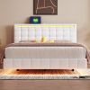 Queen Size Floating Bed Frame with LED Lights and USB Charging,Modern Upholstered Platform LED Bed Frame,White