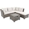 6-Piece Outdoor Sofa Set; PE Wicker Rattan Sofa with 2 Corner Chairs; 2 Single Chairs; 1 Ottoman and 1 Storage Table; All-weather Conversational Furni