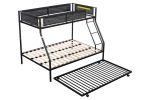 Twin over Full Metal Bunk Bed with Trundle/ Sturdy Metal Bed Frame/ Noise-Free Wood Slats/ Comfortable Textilene Guardrail/ Space-saving Trundle/ Bunk