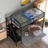 Compact Metal Loft Bed Frame, Inclusive Desk, Twin Size, No Box Spring Needed, Classic Black