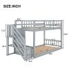 Twin-Over-Twin Floor Bunk Bed, Built-In Ladder with Storage, Stylish Gray Finish