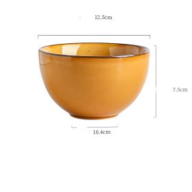 Inky Glaze Vintage Ceramic Rice Bowl (Color: Yellow)