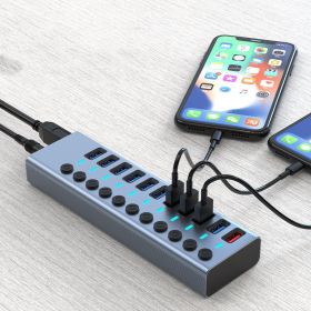 Usb Splitter Multi-Interface Extender With Independent Switch With Power Supply (Option: Aluminum alloy metal11 ports-12V)