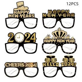 6pcs-12pcs Black Gold 3D Glasses 2024 Happy New Year Children Kids Party Photograph Decoration Props (Option: New Year Glass-12PCS)