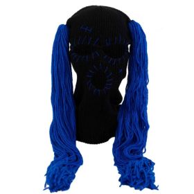 Double Ponytail Hat Wig Adult Autumn And Winter Warm Pullover Cap Festival Funny Knitted Hat (Option: Black And Blue-56 59cm Adult)