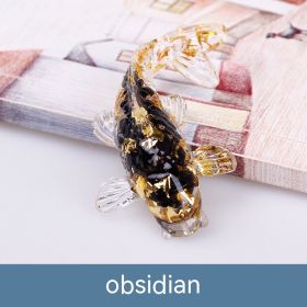 Natural Crystal Gravel Epoxy Resin Fish Ornaments Koi (Option: Obsidian)