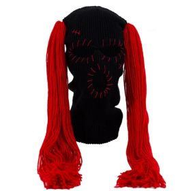 Double Ponytail Hat Wig Adult Autumn And Winter Warm Pullover Cap Festival Funny Knitted Hat (Option: Black Hat Red Hair-56 59cm Adult)