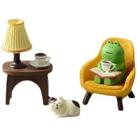 Frog Reading Table Lamp Decoration Resin Crafts (Option: Scene Combination)