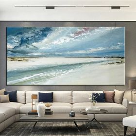 Hand Painted Oil Paintings Abstract Seascape Painting Beach Ocean  Living Room Hallway Luxurious Decorative Painting (style: 1, size: 70x140cm)