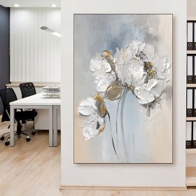 Handmade Oil Painting Fancy Wall Art Personalized Gifts Abstract White Floral Painting On canvas Large Flower Oil Painting Minimalist Modern Living Ro (style: 1, size: 150X220cm)