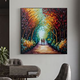 Hand Painted Oil Painting Abstract Original Romantic Cityscape Oil Painting On Canvas Large Wall Art Colorful Tree Painting Custom Painting Living roo (style: 1, size: 100x100cm)