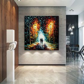 Hand Painted Oil Painting Original Romantic Cityscape Oil Painting On Canvas Large Wall Art Abstract Colorful Forest Painting Custom Tree Painting Bed (style: 1, size: 80x80cm)