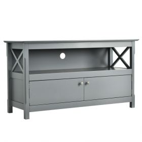 44 Inches Wooden Storage Cabinet TV Stand (Color: Gray)