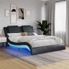 Faux Leather Upholstered Platform Bed Frame with led lighting; Bluetooth connection to play music  RGB control; Backrest vibration massage; Curve Desi