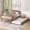 Modern Design Wooden Twin Size Platform Bed Frame with Trundle for Walnut Color