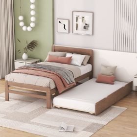 Modern Design Wooden Twin Size Platform Bed Frame with Trundle for Walnut Color (Color: as Pic)