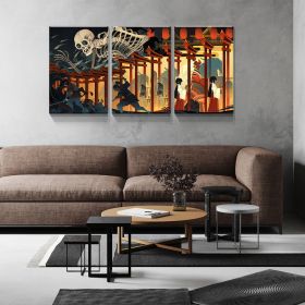 3 panels Framed Canvas Japanese Wall Art Decor,3 Pieces Ukiyo-e Style Painting Decoration Painting for Chrismas Gift, Office,Dining room,Living room, (Color: as Pic)