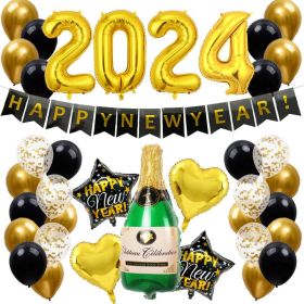 2024 New Year Party Balloon Set Wine Bottle Flag 32-inch Digital Balloon Combination Decorative Set (Color: Gold)